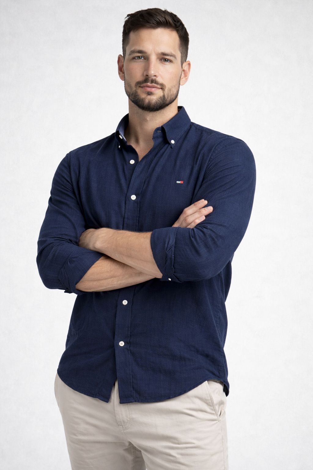 CAMISA SOCIAL CAMBRAIA DE LINHO MANGA LONGA TOMMY HILFIGER